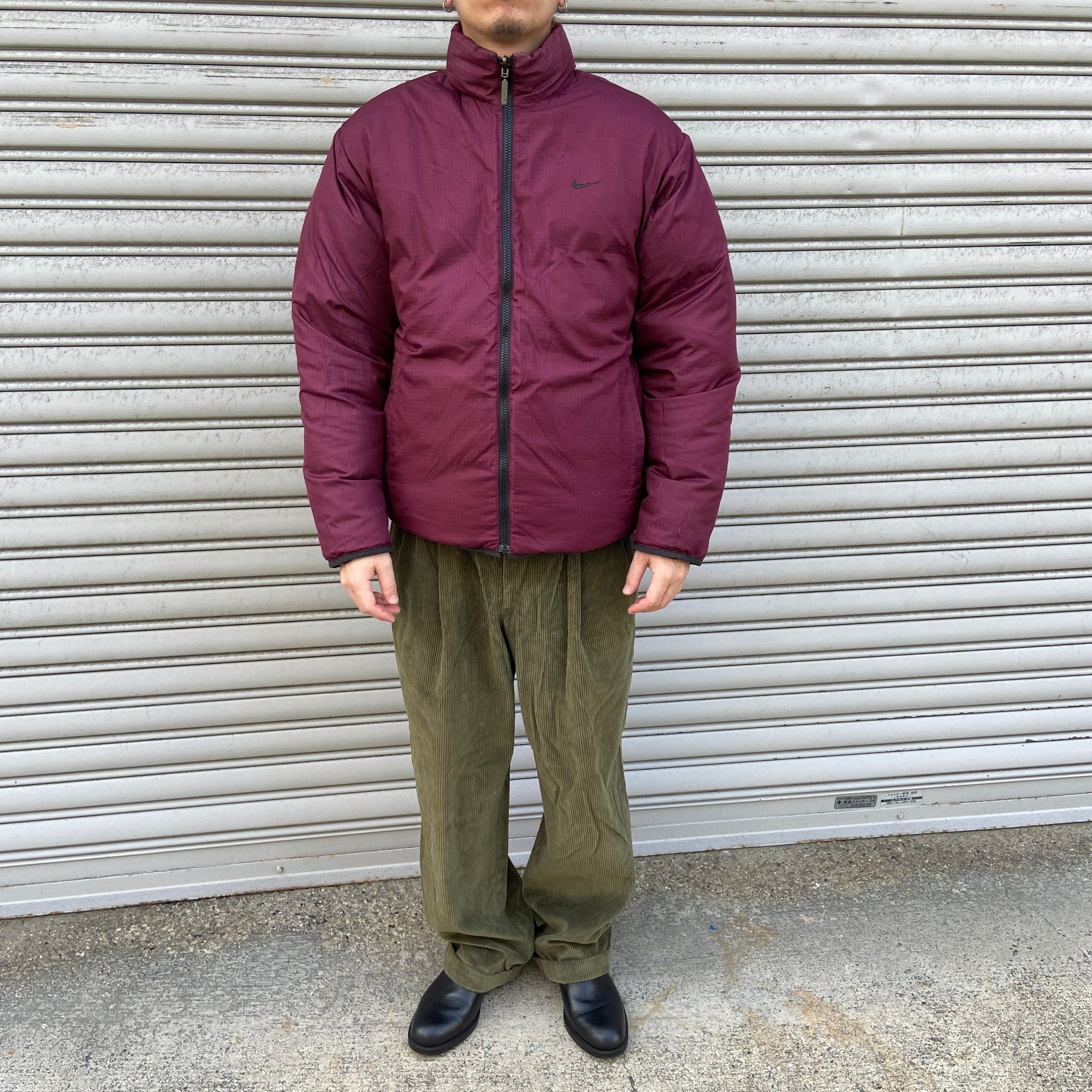 00s NIKE フェザーダウンジャケット リバーシブル 黒 バーガンディ