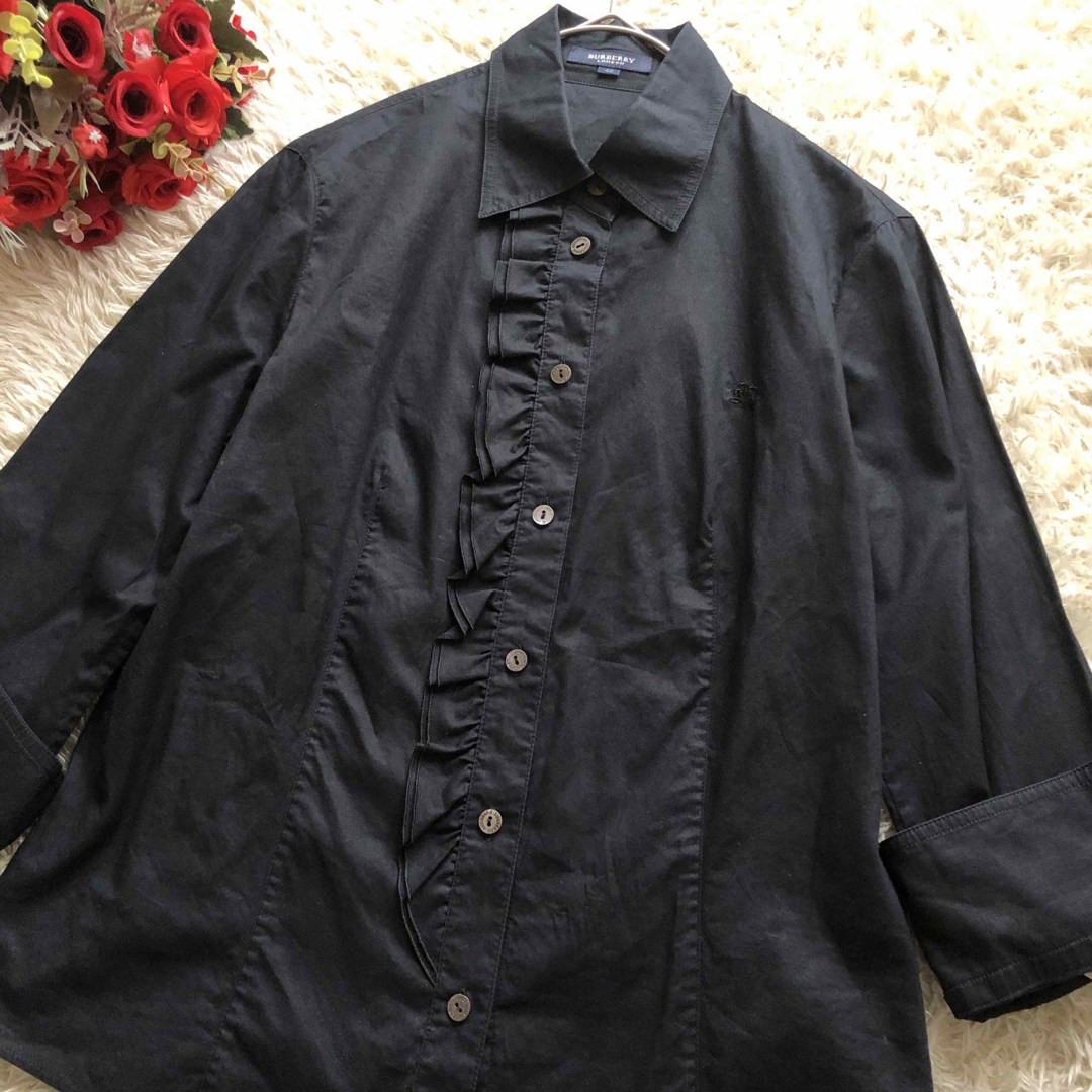 BURBERRY LONDON♪ホース刺繍フリルブラウスノバチェックL