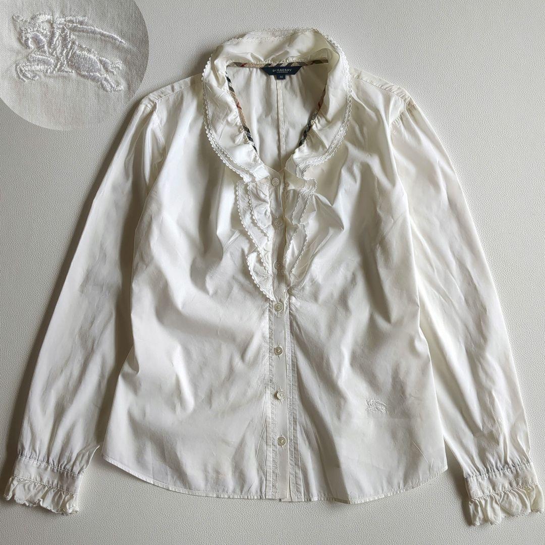 バーバリー 長袖シャツ ブラウス フリル ティアード ノバチェック ホース刺繡 Burberry ノバチェック柄 長袖レディースシャツ L 長袖シャツ チェック