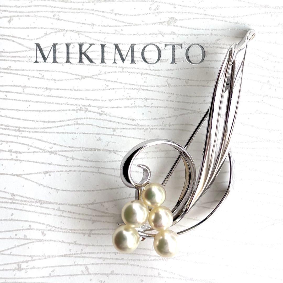 新品 MIKIMOTO ミキモト パールブローチ リーフ アイボリー あこや真珠 ミキモト ブローチ アコヤ 本真珠 約7mm 5粒リーフモチーフ パール 287