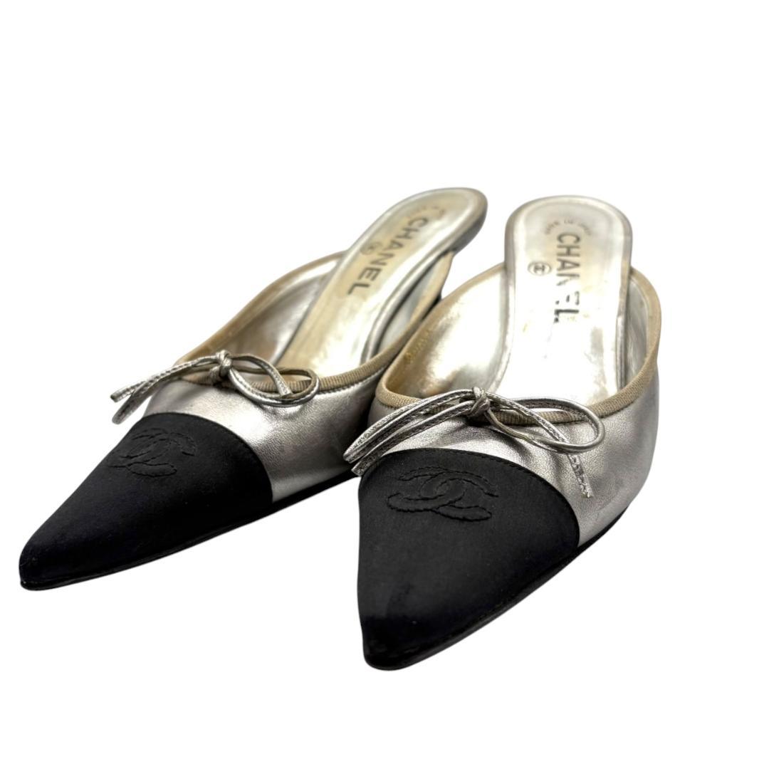 シャネル CHANEL バイカラー ミュール ココマーク シルバー CHANEL シャネル サンダル スポーツ ココマーク ダブル シルバー