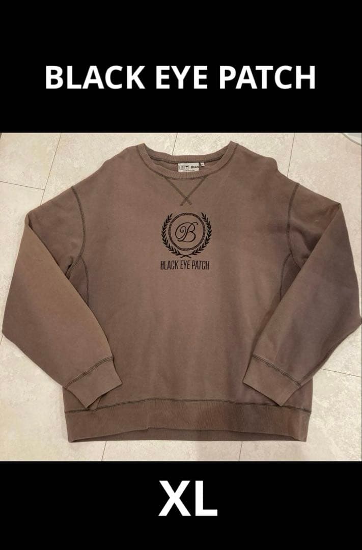BLACK EYE PATCH バーガンディトレーナーXL スウェット ブラックアイパッチ THE BLACK EYE PATCH 取扱注意 刺繍ロゴ SWEAT